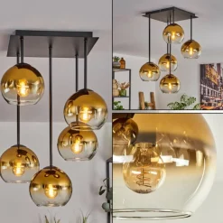 hofstein Plafonnier - Verre 15 cm Koyoto Or, Clair, 5 lumières