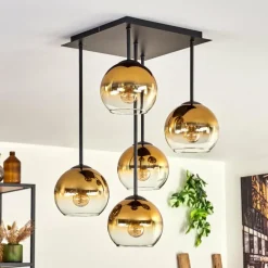 hofstein Plafonnier - Verre 15 cm Koyoto Or, Clair, 5 lumières