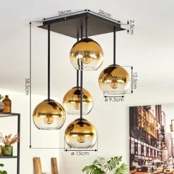 hofstein Plafonnier - Verre 15 cm Koyoto Or, Clair, 5 lumières