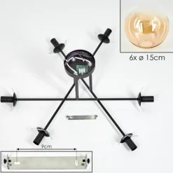 hofstein Plafonnier - Verre 15 cm Koyoto Ambre, Clair, 6 lumières