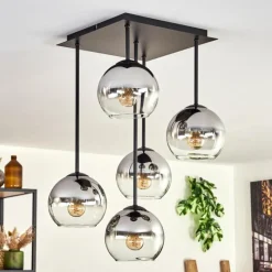 hofstein Plafonnier - Verre 15 cm Koyoto Chrome, Clair, 5 lumières