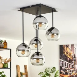 hofstein Plafonnier - Verre 15 cm Koyoto Chrome, Clair, 5 lumières