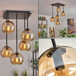 hofstein Plafonnier - Verre 15 cm Koyoto Ambre, 5 lumières