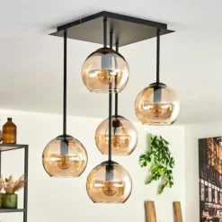 hofstein Plafonnier - Verre 15 cm Koyoto Ambre, 5 lumières