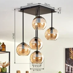 hofstein Plafonnier - Verre 15 cm Koyoto Ambre, 5 lumières