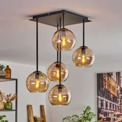 hofstein Plafonnier - Verre 15 cm Koyoto Ambre, 5 lumières