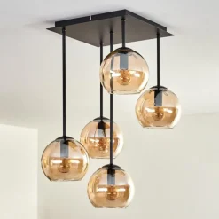 hofstein Plafonnier - Verre 15 cm Koyoto Ambre, 5 lumières