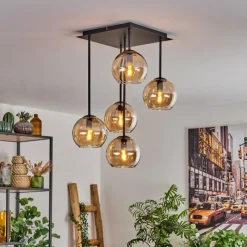 hofstein Plafonnier - Verre 15 cm Koyoto Ambre, 5 lumières