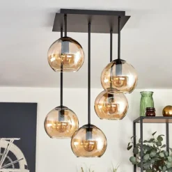 hofstein Plafonnier - Verre 15 cm Koyoto Ambre, 5 lumières