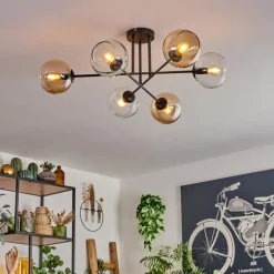 hofstein Plafonnier - Verre 15 cm Koyoto Ambre, Clair, 6 lumières