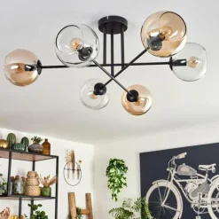 hofstein Plafonnier - Verre 15 cm Koyoto Ambre, Clair, 6 lumières