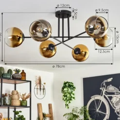 hofstein Plafonnier - Verre 15 cm Koyoto Or, Clair, 6 lumières