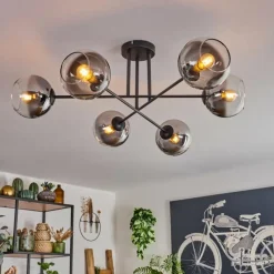 hofstein Plafonnier - Verre 15 cm Koyoto Clair, Fumé, 6 lumières