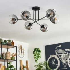 hofstein Plafonnier - Verre 15 cm Koyoto Clair, Fumé, 6 lumières