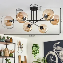 hofstein Plafonnier - Verre 15 cm Koyoto Ambre, 6 lumières