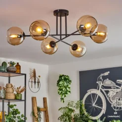 hofstein Plafonnier - Verre 15 cm Koyoto Ambre, 6 lumières