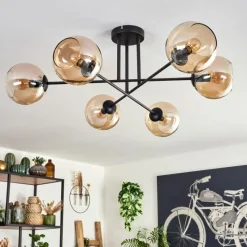 hofstein Plafonnier - Verre 15 cm Koyoto Ambre, 6 lumières