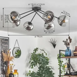 hofstein Plafonnier - Verre 15 cm Koyoto Chrome, Clair, 6 lumières