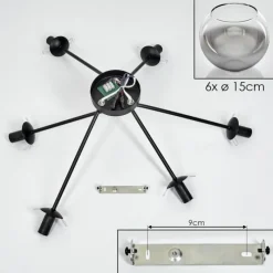 hofstein Plafonnier - Verre 15 cm Koyoto Chrome, Clair, 6 lumières