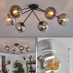 Suspension Verre Fumé-hofstein Plafonnier - Verre 15 cm Koyoto Clair, Fumé, 6 lumières