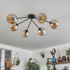 hofstein Plafonnier - Verre 15 cm Koyoto Ambre, 6 lumières