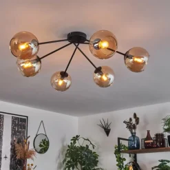 hofstein Plafonnier - Verre 15 cm Koyoto Ambre, 6 lumières