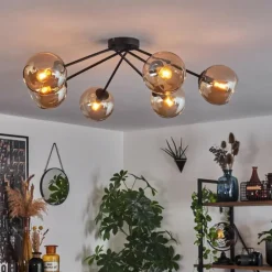 hofstein Plafonnier - Verre 15 cm Koyoto Ambre, 6 lumières