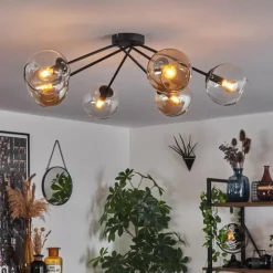 hofstein Plafonnier - Verre 15 cm Koyoto Ambre, Clair, 6 lumières