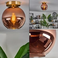 hofstein Plafonnier - Verre 20 cm Koyoto Or, Noir, 1 lumière