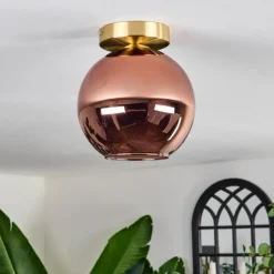 hofstein Plafonnier - Verre 20 cm Koyoto Or, Noir, 1 lumière