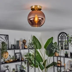 hofstein Plafonnier - Verre 20 cm Koyoto Or, Noir, 1 lumière