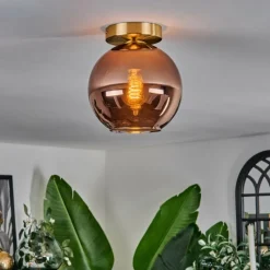 hofstein Plafonnier - Verre 20 cm Koyoto Or, Noir, 1 lumière