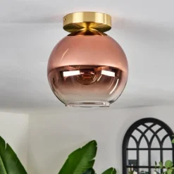 hofstein Plafonnier - Verre 20 cm Koyoto Or, Noir, 1 lumière