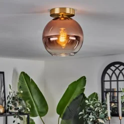 hofstein Plafonnier - Verre 20 cm Koyoto Or, Noir, 1 lumière