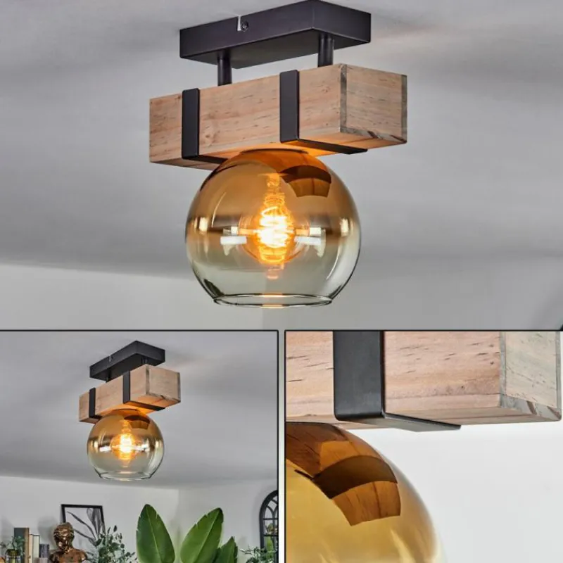 Lampes Dorées-hofstein Plafonnier - Verre 15 cm Montgomery Écru, Noir, 1 lumière