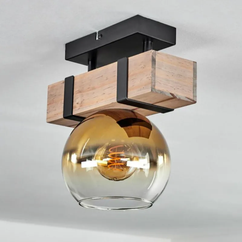 Lampes Dorées-hofstein Plafonnier - Verre 15 cm Montgomery Écru, Noir, 1 lumière