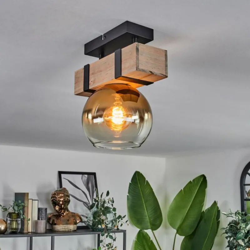 Lampes Dorées-hofstein Plafonnier - Verre 15 cm Montgomery Écru, Noir, 1 lumière