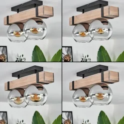 hofstein Plafonnier - Verre 15 cm Montgomery Écru, Noir, 2 lumières