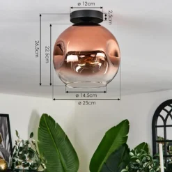 hofstein Plafonnier - Verre 25 cm Ripoll Clair, Cuivré, 1 lumière