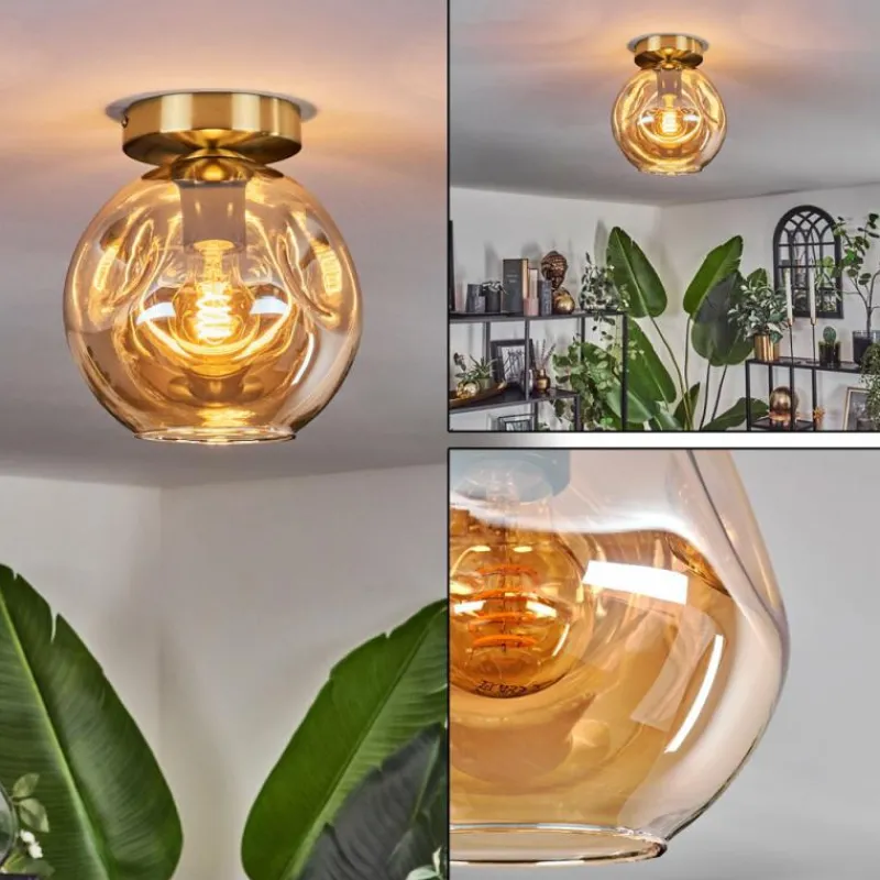 hofstein Plafonnier - Verre 20 cm Ripoll Or, Noir, 1 lumière