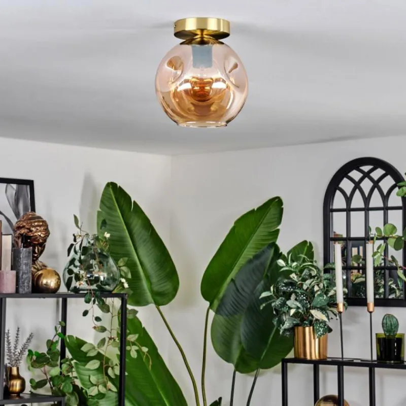 hofstein Plafonnier - Verre 20 cm Ripoll Or, Noir, 1 lumière