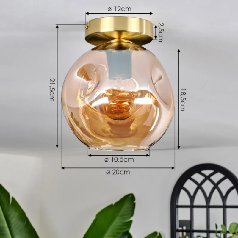 hofstein Plafonnier - Verre 20 cm Ripoll Or, Noir, 1 lumière