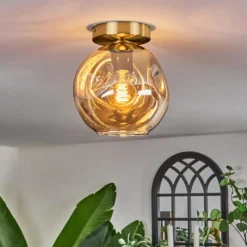 hofstein Plafonnier - Verre 20 cm Ripoll Or, Noir, 1 lumière