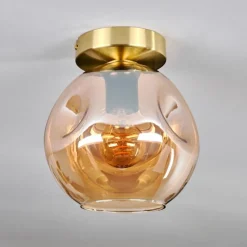 hofstein Plafonnier - Verre 20 cm Ripoll Or, Noir, 1 lumière