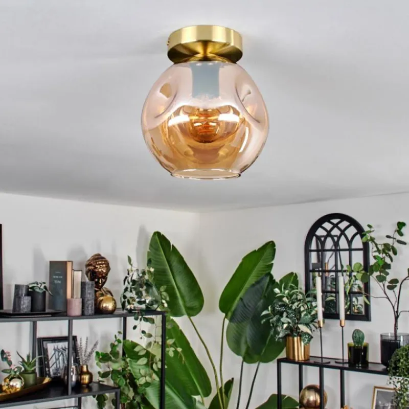 hofstein Plafonnier - Verre 20 cm Ripoll Or, Noir, 1 lumière