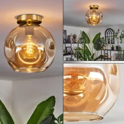 hofstein Plafonnier - Verre 25 cm Ripoll Or, Noir, 1 lumière