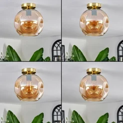 hofstein Plafonnier - Verre 25 cm Ripoll Or, Noir, 1 lumière