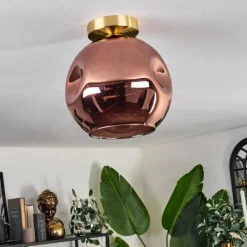 hofstein Plafonnier - Verre 25 cm Ripoll Or, Noir, 1 lumière