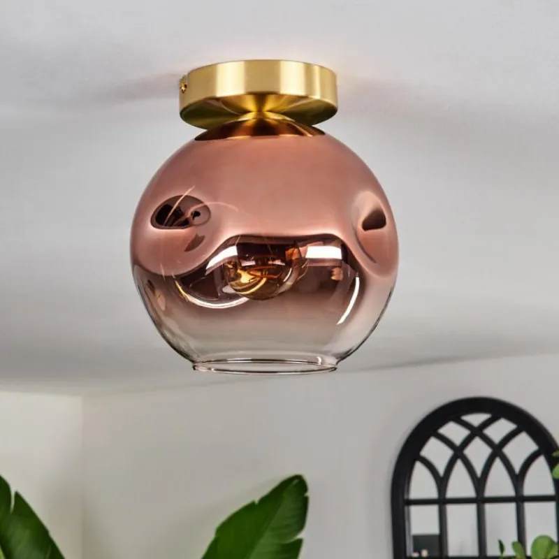 hofstein Plafonnier - Verre 20 cm Ripoll Or, Noir, 1 lumière