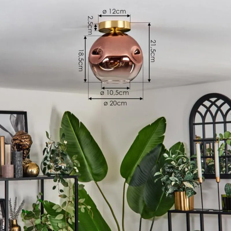 hofstein Plafonnier - Verre 20 cm Ripoll Or, Noir, 1 lumière